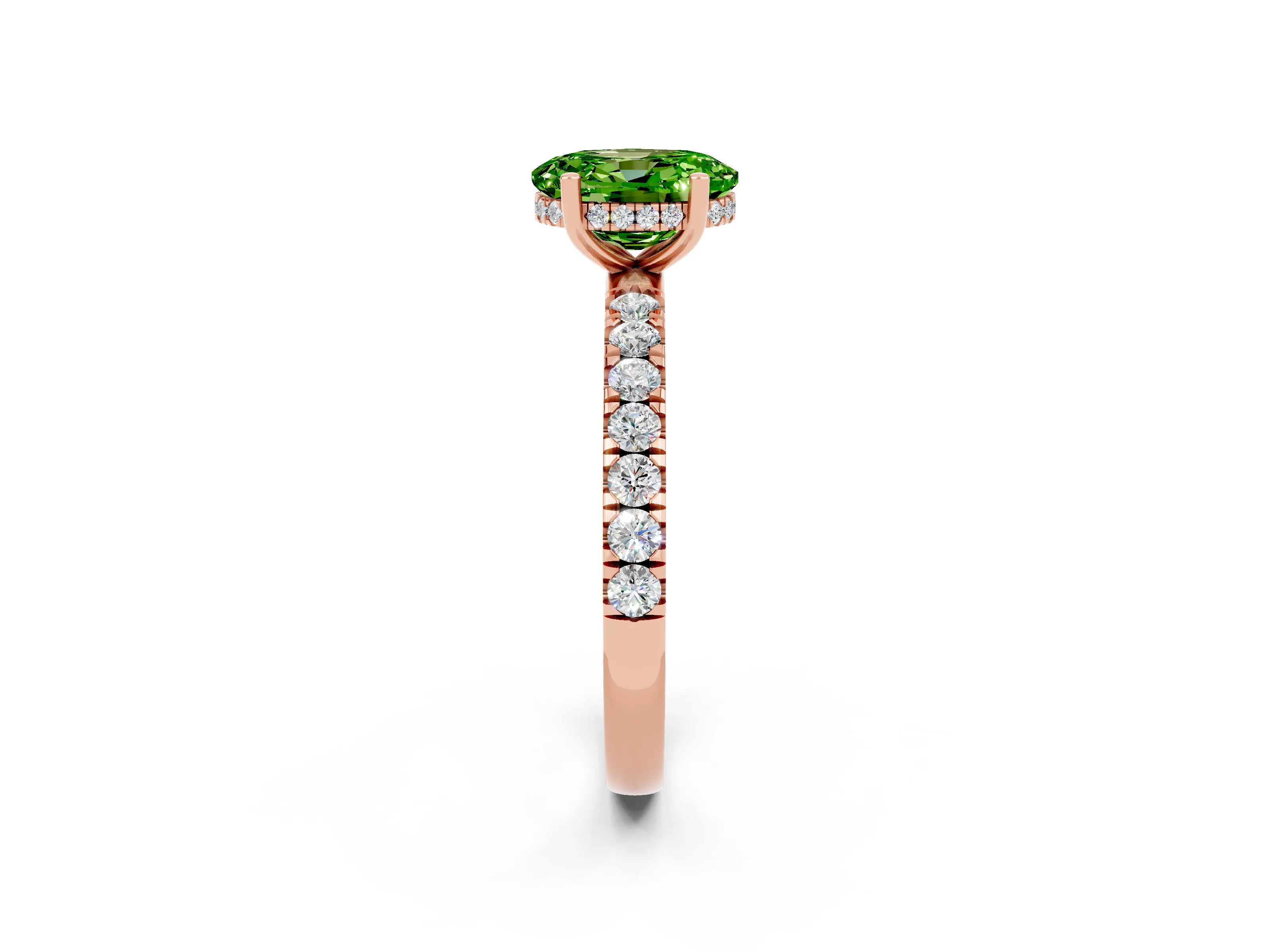 Rose gold Oval Cut Peridot Pave Band Solitaire Ring with Four-Prong Setting_26