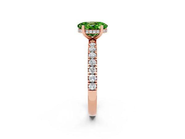 Rose gold Oval Cut Peridot Pave Band Solitaire Ring with Round  and Prong Setting