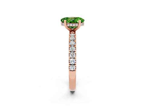 Rose gold Oval Cut Peridot Pave Band Solitaire Ring with Four-Prong Setting_26