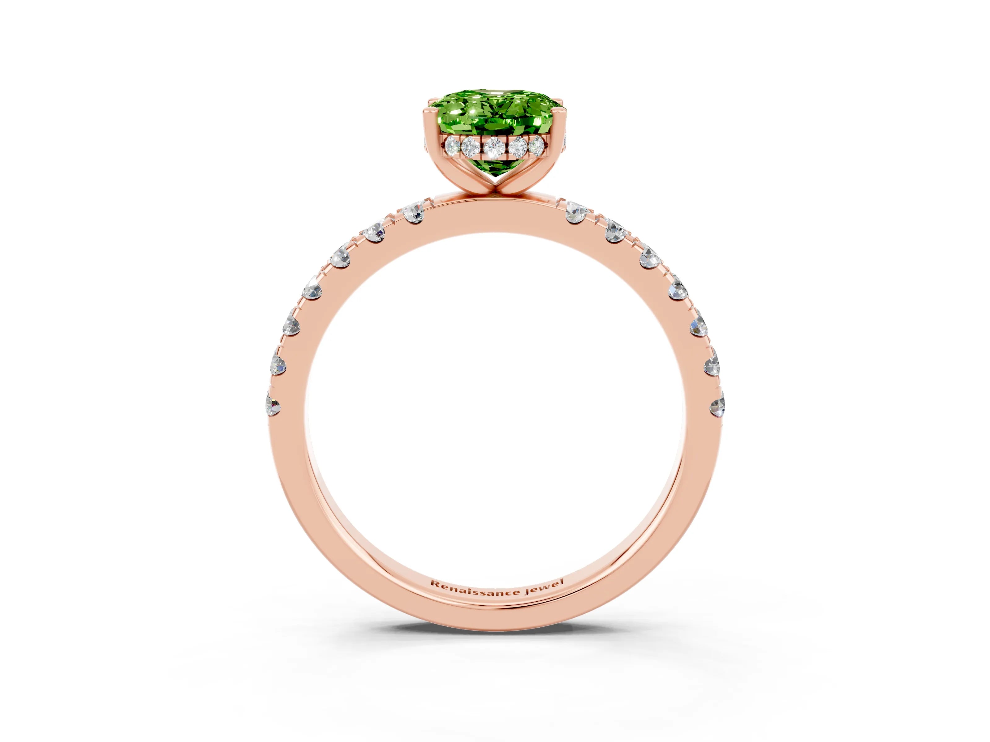 Rose gold Oval Cut Peridot Pave Band Solitaire Ring with Four-Prong Setting_27
