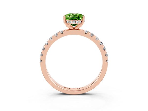 Rose gold Oval Cut Peridot Pave Band Solitaire Ring with Round  and Prong Setting