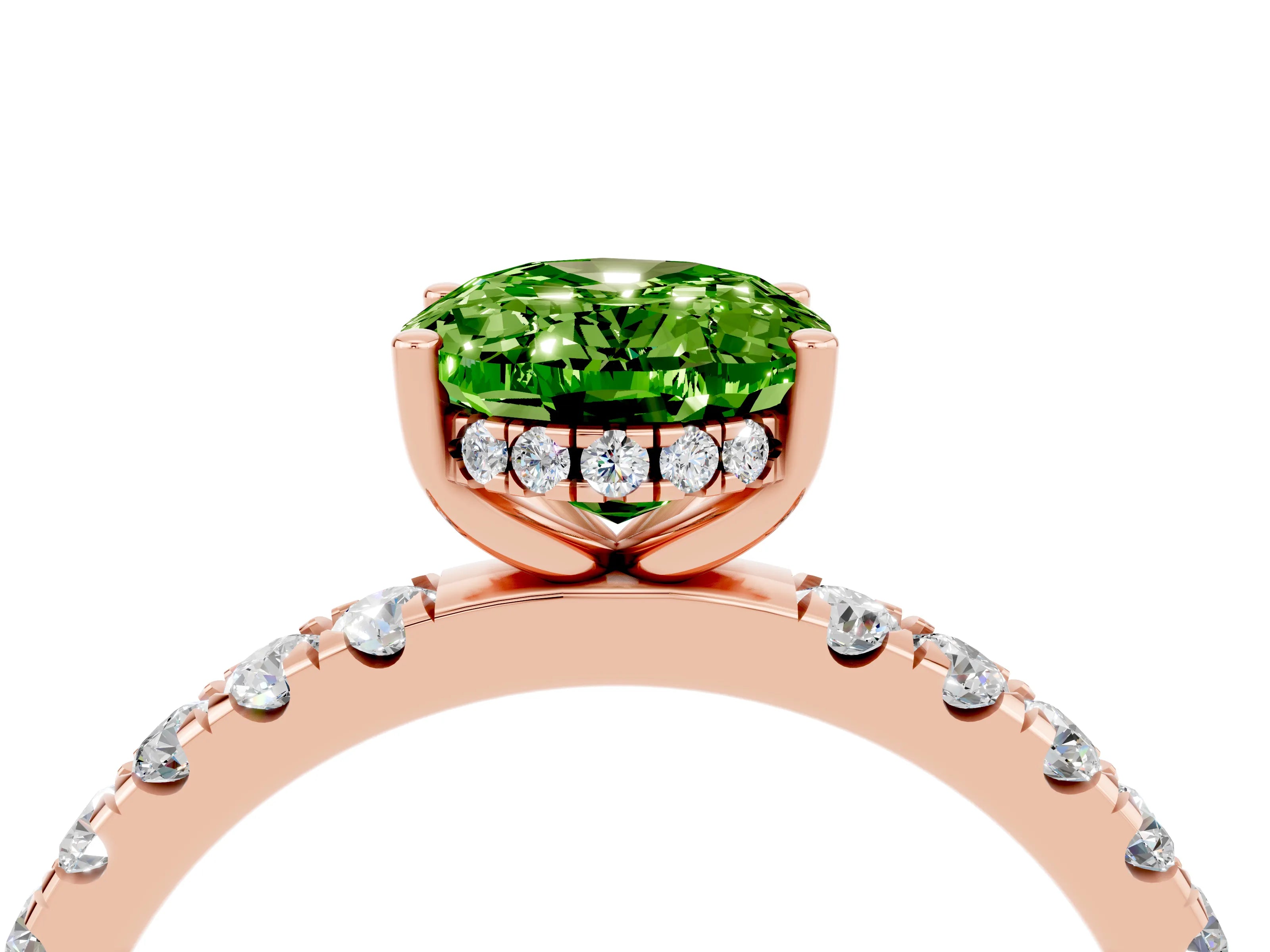 Rose gold Oval Cut Peridot Pave Band Solitaire Ring with Four-Prong Setting_28