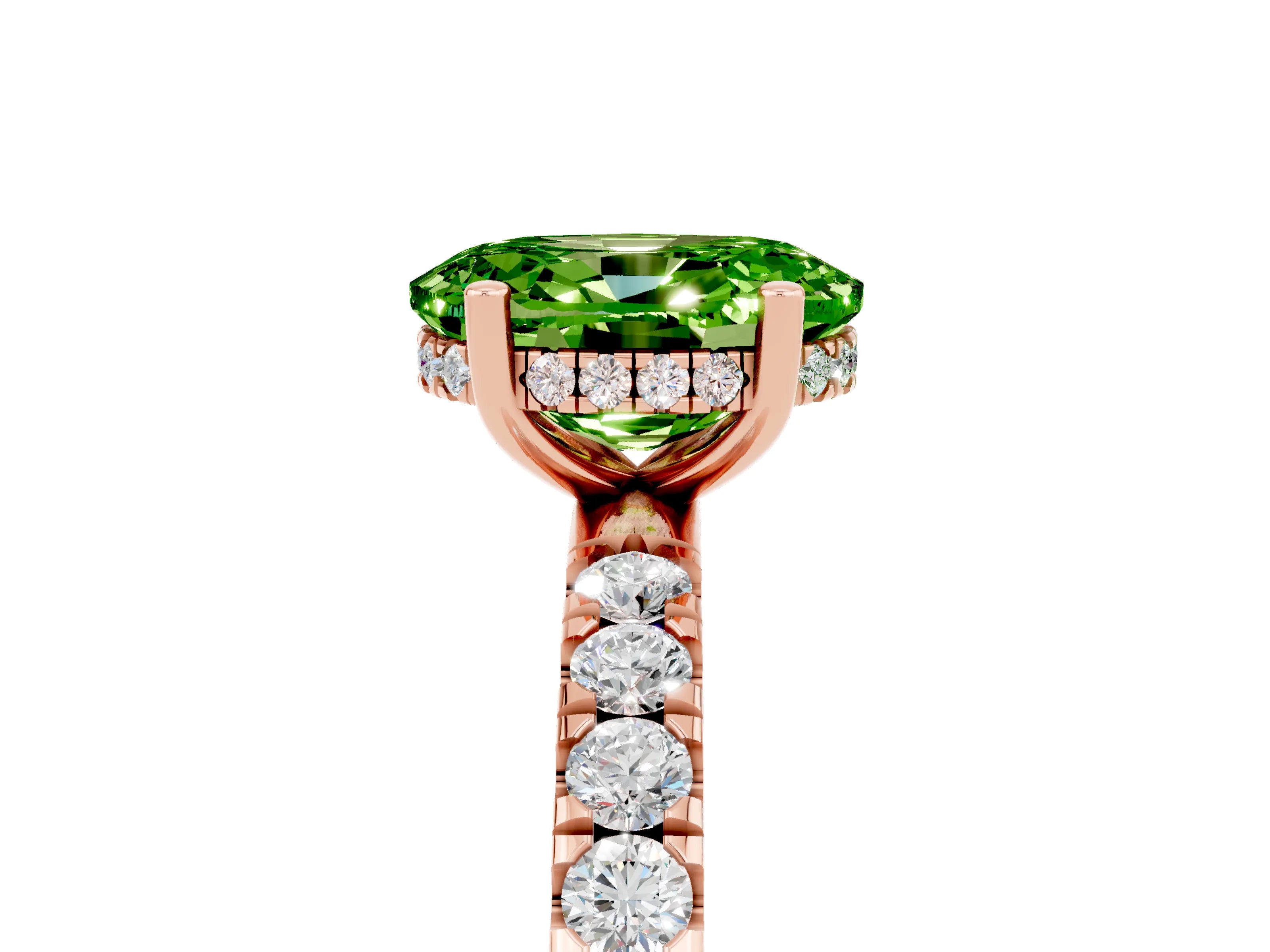 Rose gold Oval Cut Peridot Pave Band Solitaire Ring with Four-Prong Setting_29