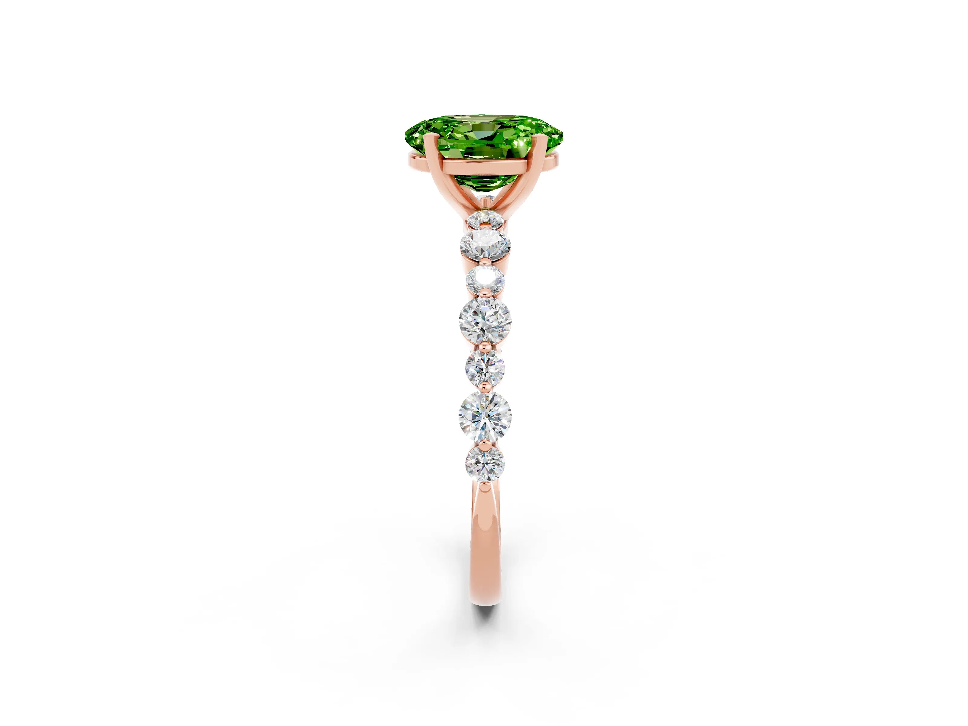 Rose gold Oval Cut Peridot Prong Set Engagement Ring with Pavé Band_2