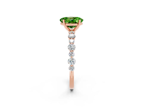 Rose gold Oval Cut Peridot Prong Set Engagement Ring with Pavé Band_2