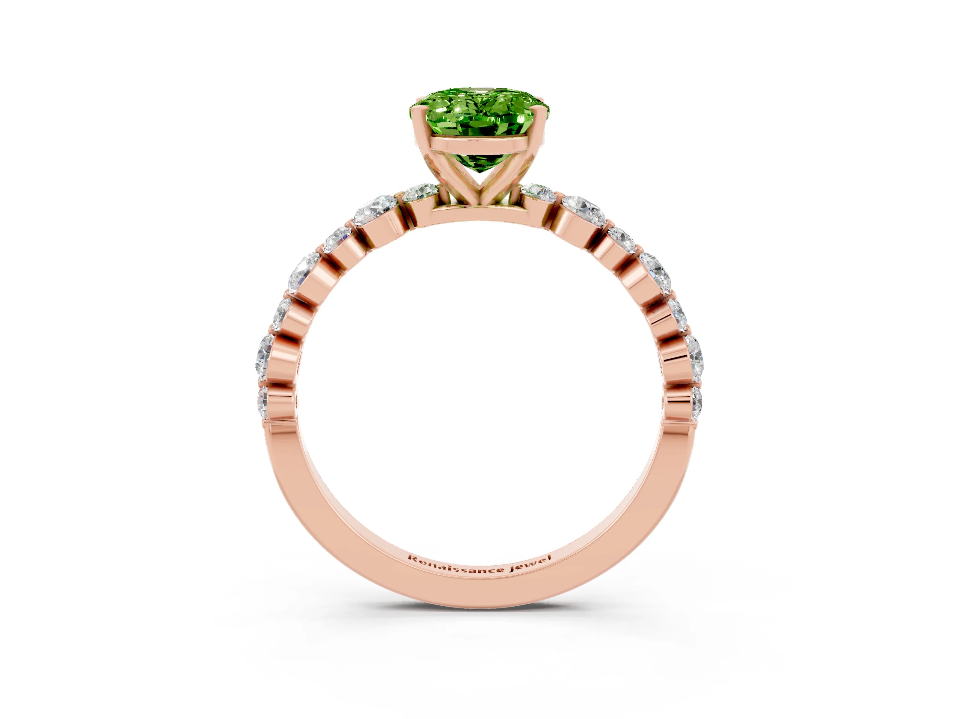 Rose gold Oval Cut Peridot Prong Set Engagement Ring with Pavé Band_3