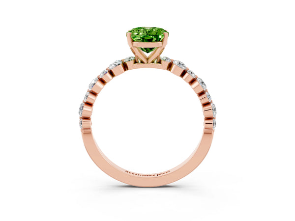 Rose gold Oval Cut Peridot Prong Set Engagement Ring with Pavé Band