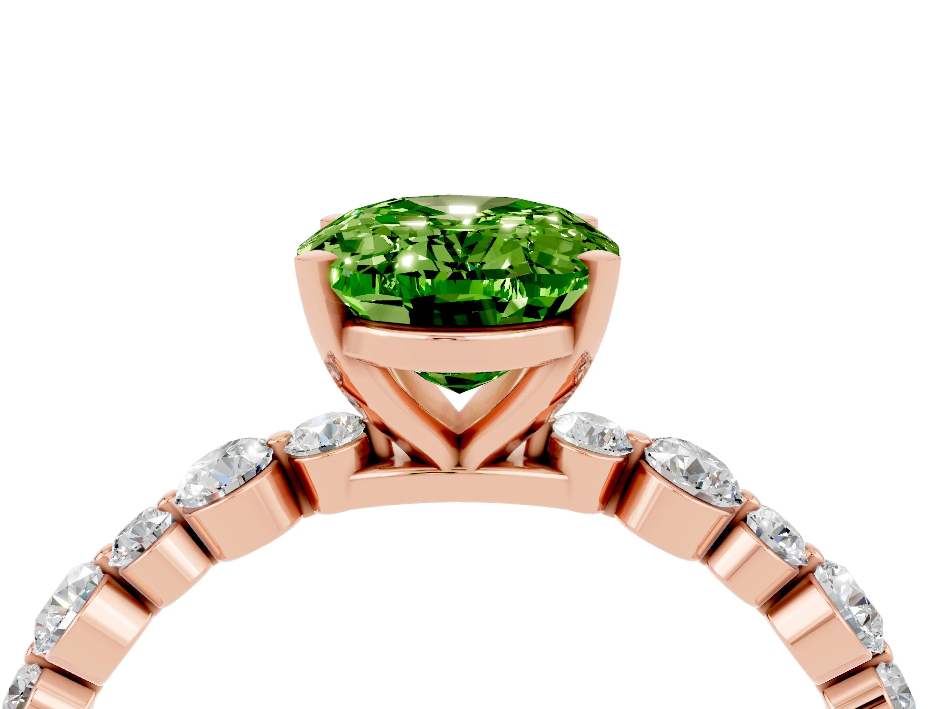 Rose gold Oval Cut Peridot Prong Set Engagement Ring with Pavé Band_4