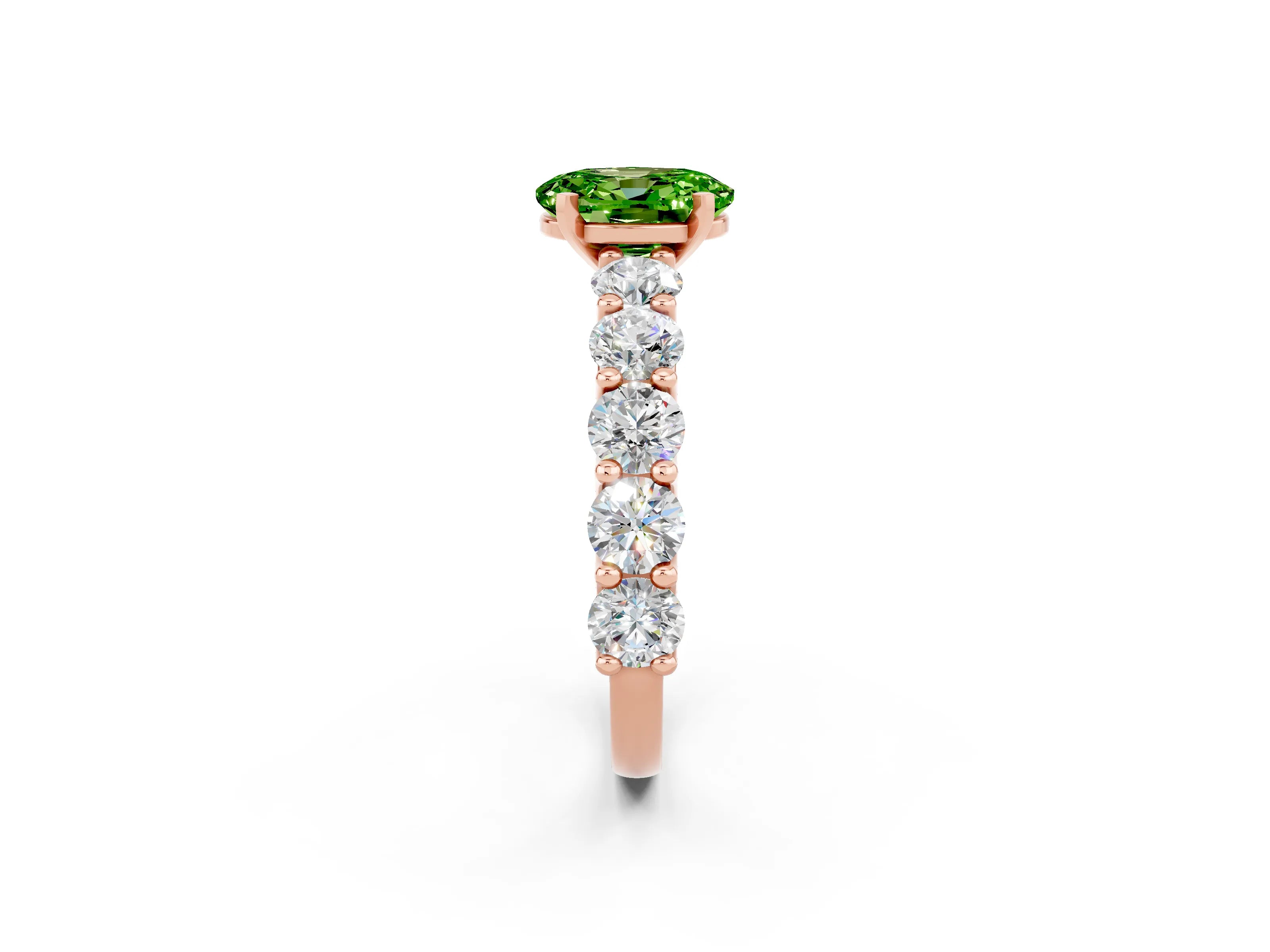 Rose gold Oval Cut Peridot Prong Setting with Side Stones on a Pave Band_2