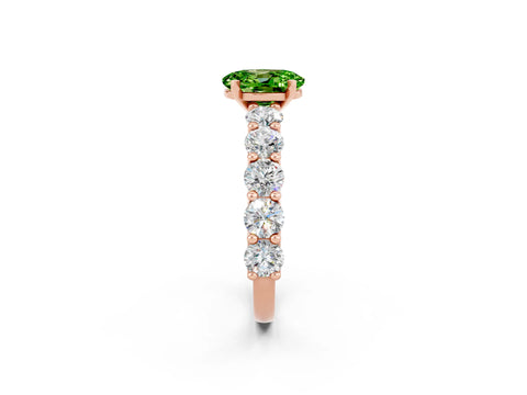 Rose gold Oval Cut Peridot Prong Setting with Side Stones on a Pave Band_2