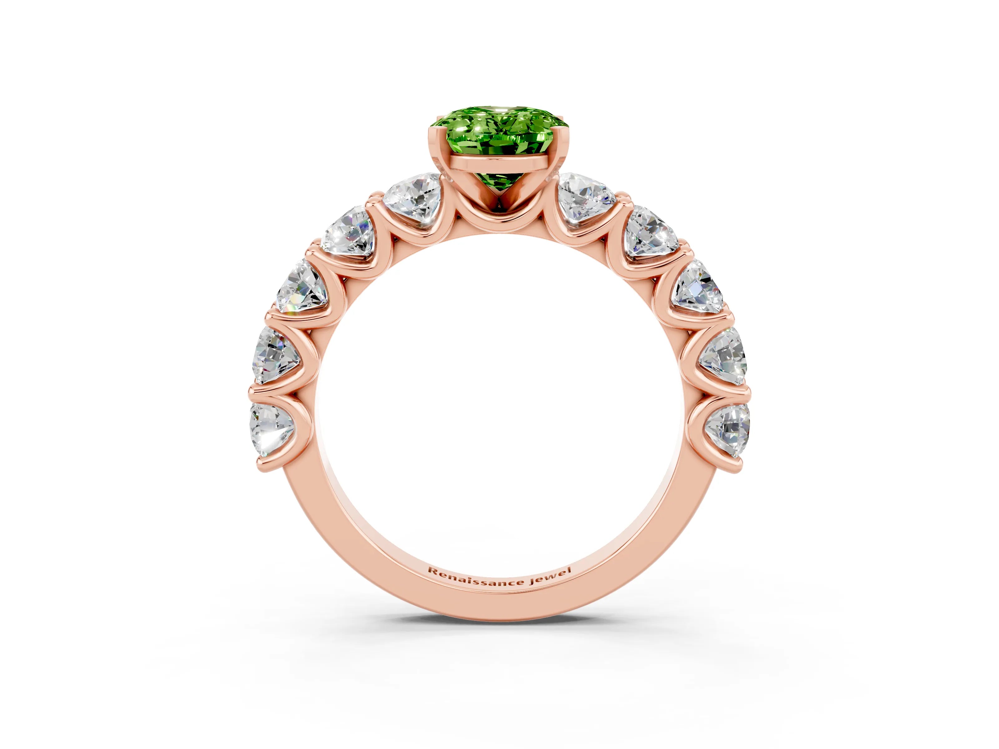 Rose gold Oval Cut Peridot Prong Setting with Side Stones on a Pave Band_3