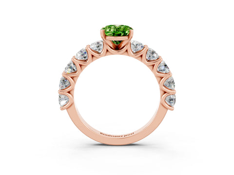 Rose gold Oval Cut Peridot Prong Setting with Side Stones on a Pave Band_3