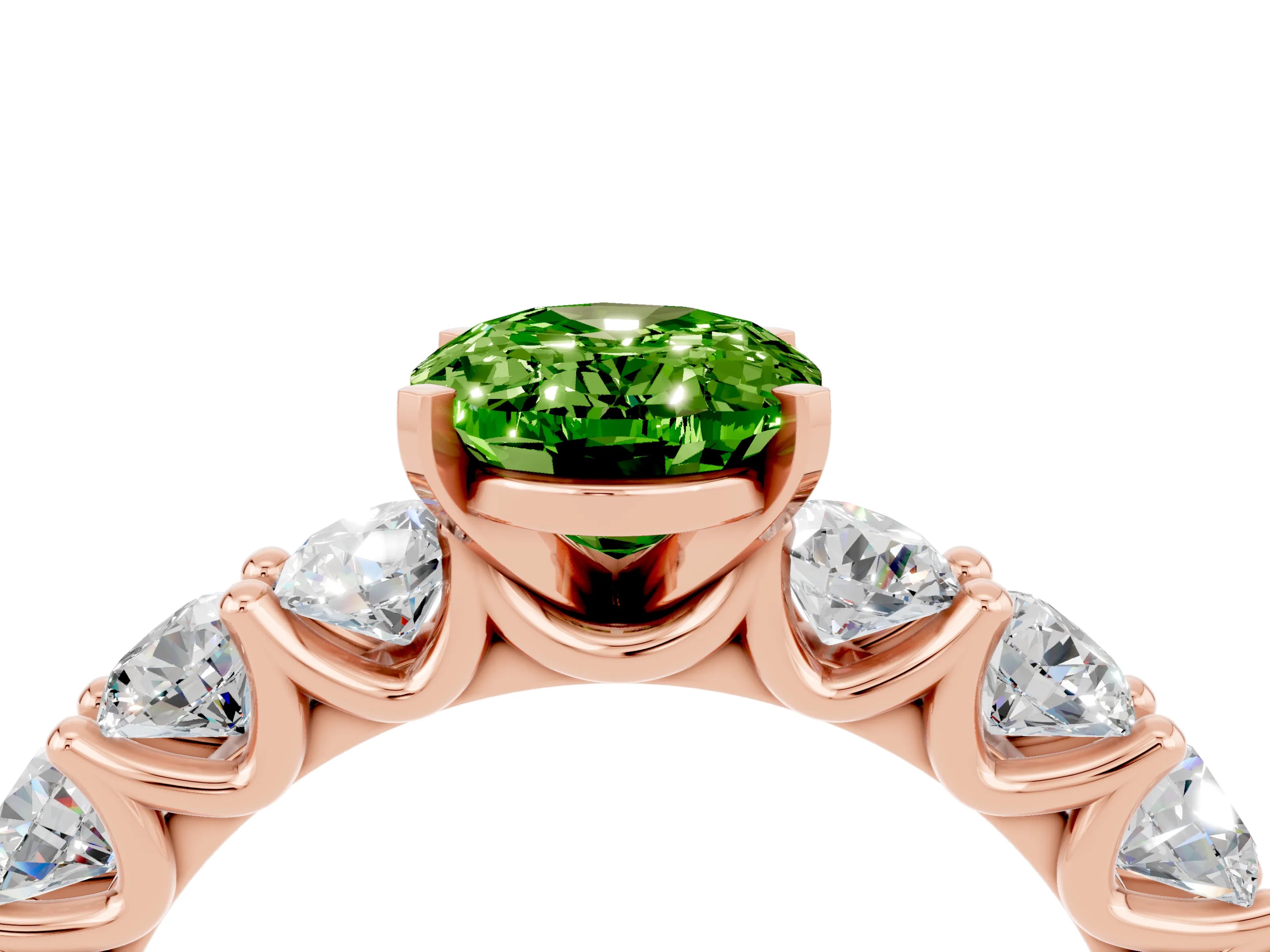 Rose gold Oval Cut Peridot Prong Setting with Side Stones on a Pave Band_4