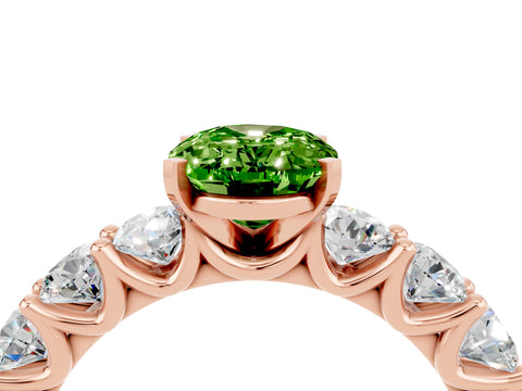 Rose gold Oval Cut Peridot Prong Setting with Side Stones on a Pave Band_4