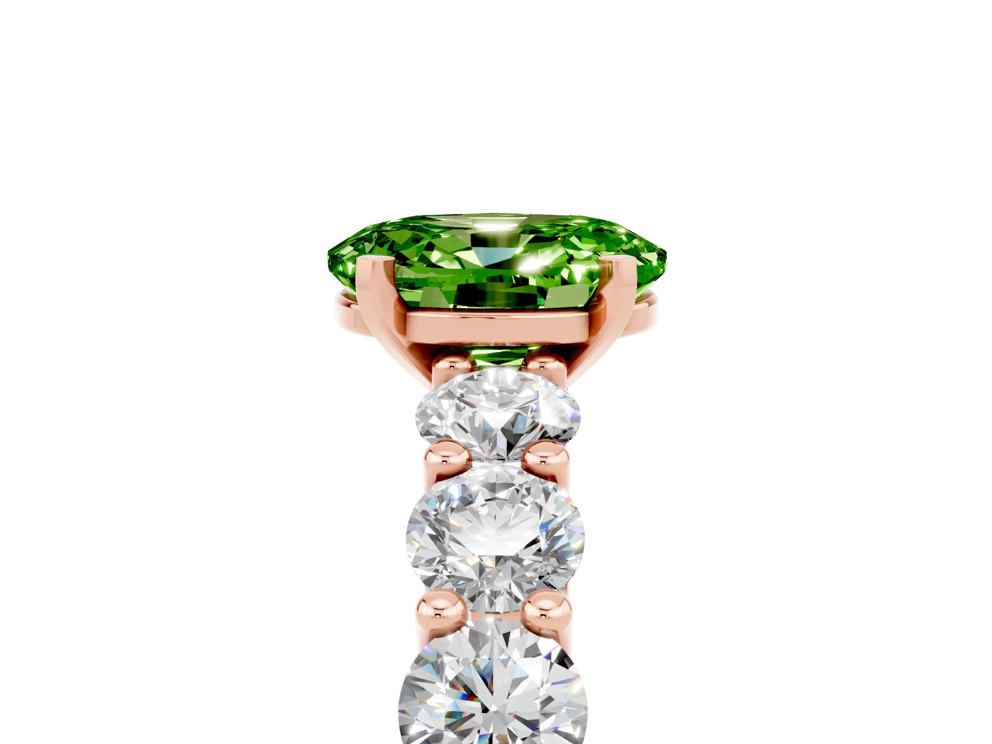 Rose gold Oval Cut Peridot Prong Setting with Side Stones on a Pave Band_5