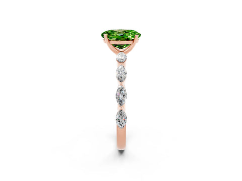 Rose gold Oval Cut Peridot Ring with Marquise Side Stones and Prong Setting_2