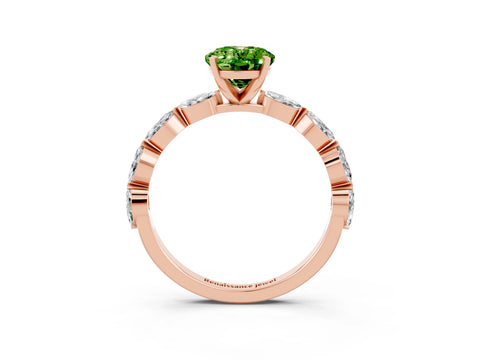 Rose gold Oval Cut Peridot Ring with Marquise Side Stones and Prong Setting_3