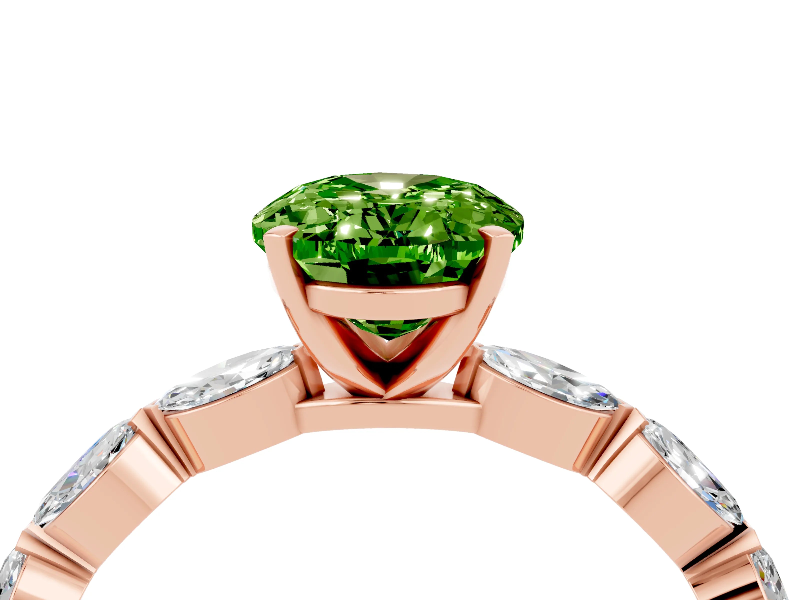 Rose gold Oval Cut Peridot Ring with Marquise Side Stones and Prong Setting_4