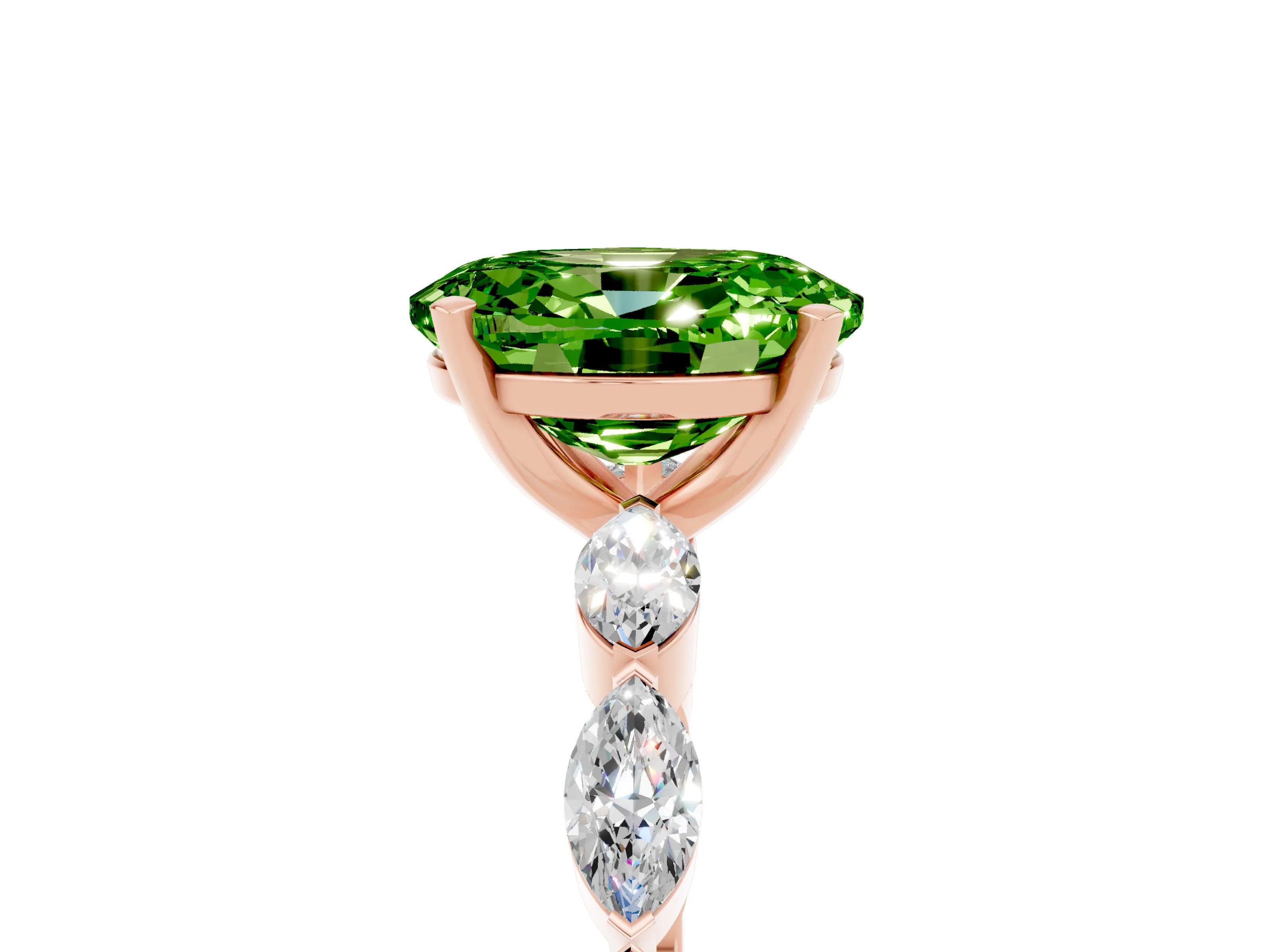 Rose gold Oval Cut Peridot Ring with Marquise Side Stones and Prong Setting_5