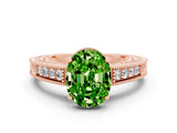 Rose gold Oval Cut Peridot Ring with Milgrain Pavé Band and Four-Prong Setting_12