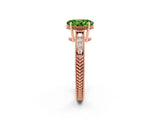 Rose gold Oval Cut Peridot Ring with Milgrain Pavé Band and Four-Prong Setting_14