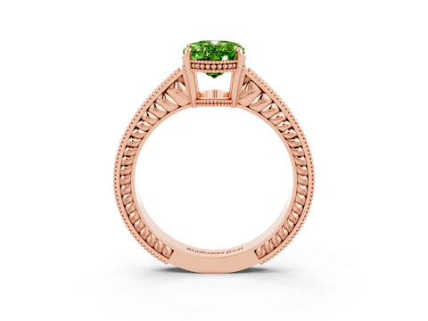 Rose gold Oval Cut Peridot Ring with Milgrain Pavé Band and Four-Prong Setting_15