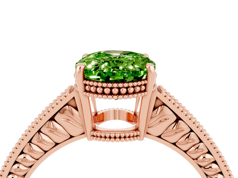 Rose gold Oval Cut Peridot Ring with Milgrain Pavé Band and Four-Prong Setting_16