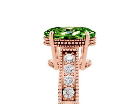 Rose gold Oval Cut Peridot Ring with Milgrain Pavé Band and Four-Prong Setting_17