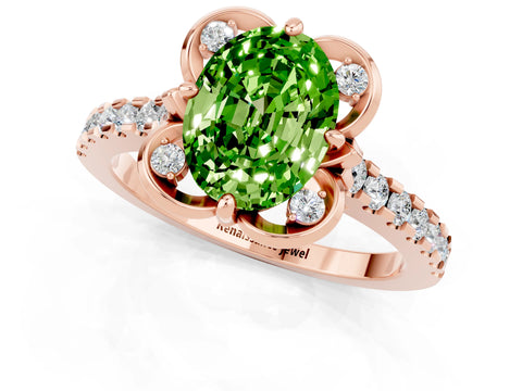 Rose gold Oval Cut Peridot Ring with Pavé Band and Floral Prong Setting_1