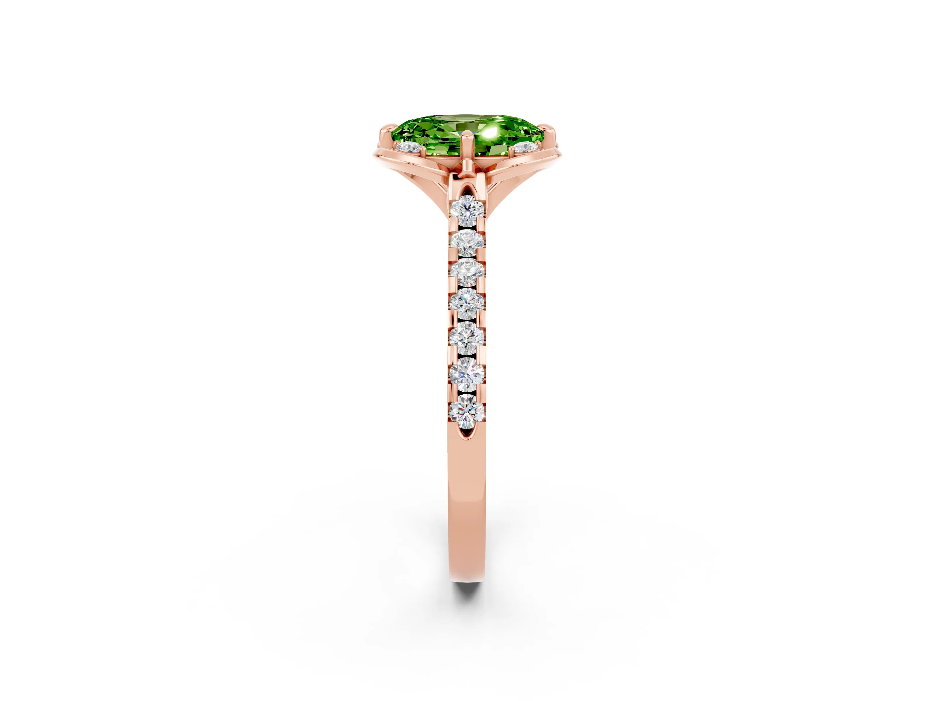 Rose gold Oval Cut Peridot Ring with Pavé Band and Floral Prong Setting_2