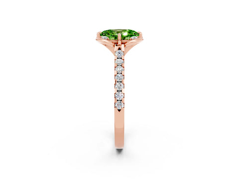 Rose gold Oval Cut Peridot Ring with Pavé Band and Floral Prong Setting_2