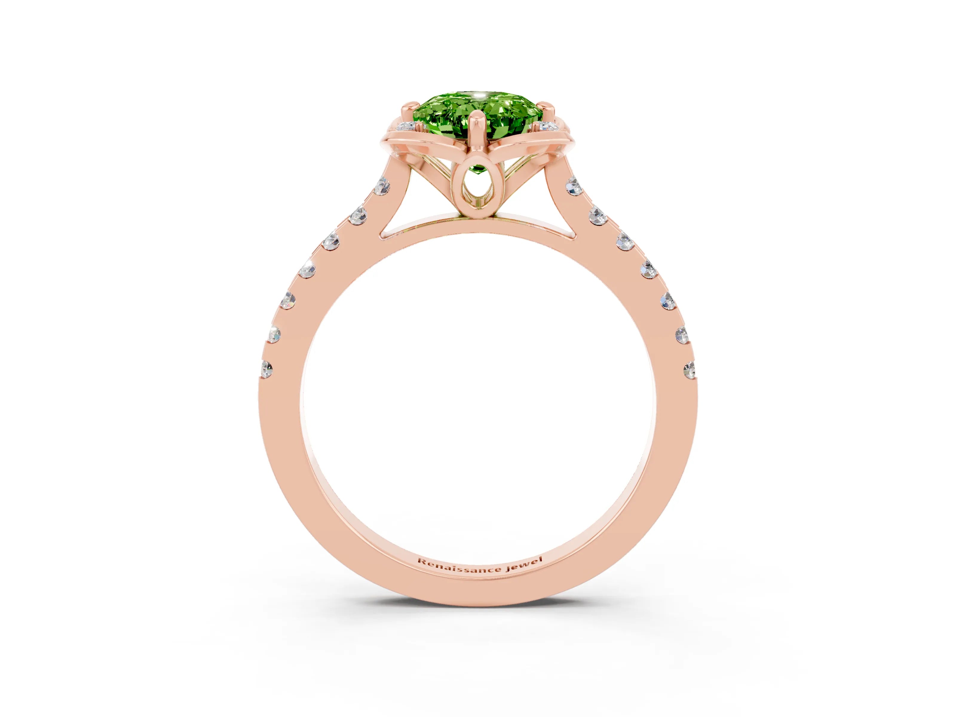 Rose gold Oval Cut Peridot Ring with Pavé Band and Floral Prong Setting_3