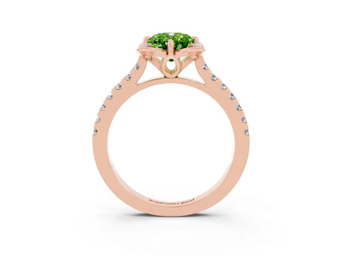 Rose gold Oval Cut Peridot Ring with Pavé Band and Floral Prong Setting_3
