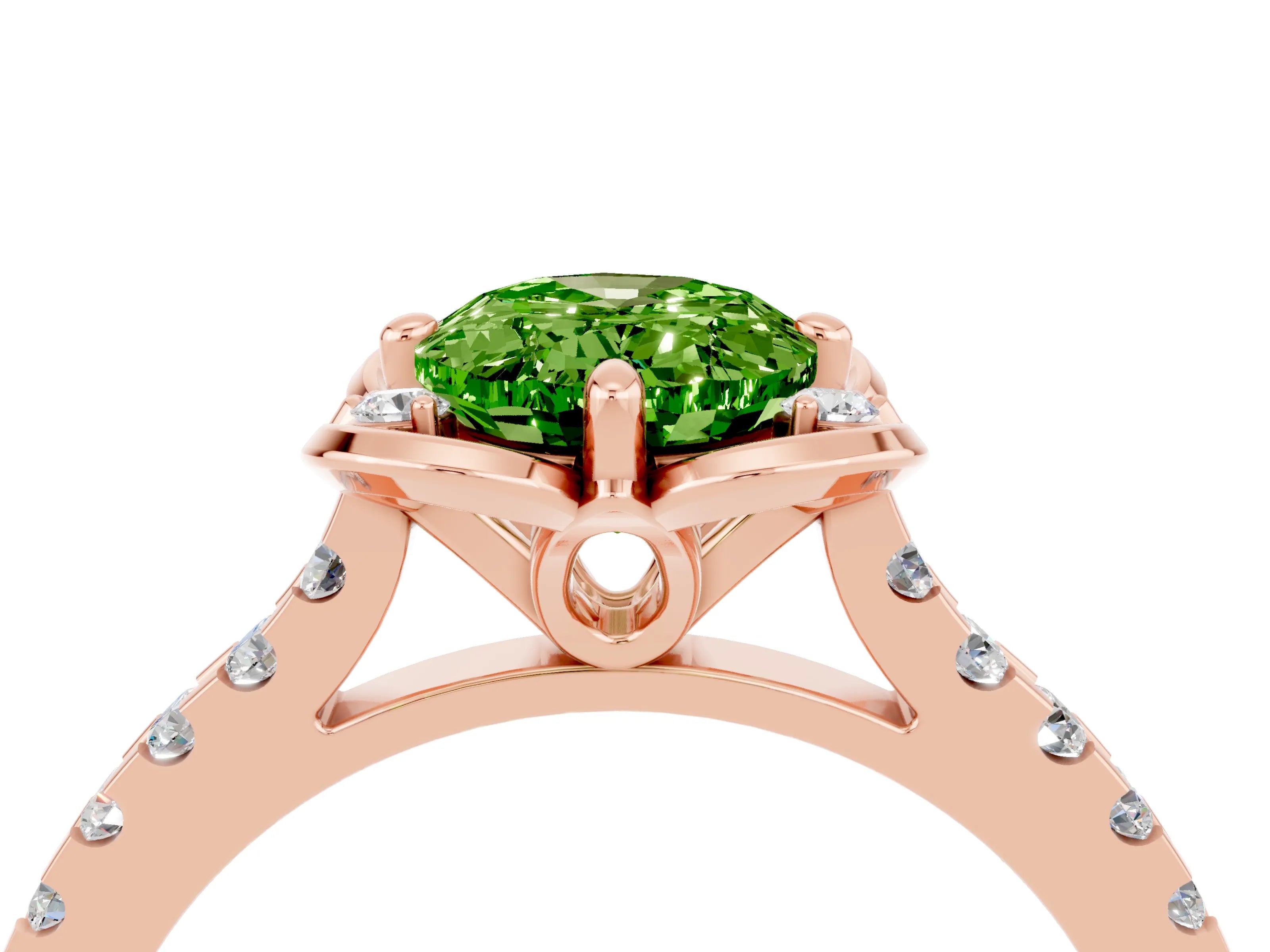 Rose gold Oval Cut Peridot Ring with Pavé Band and Floral Prong Setting_4