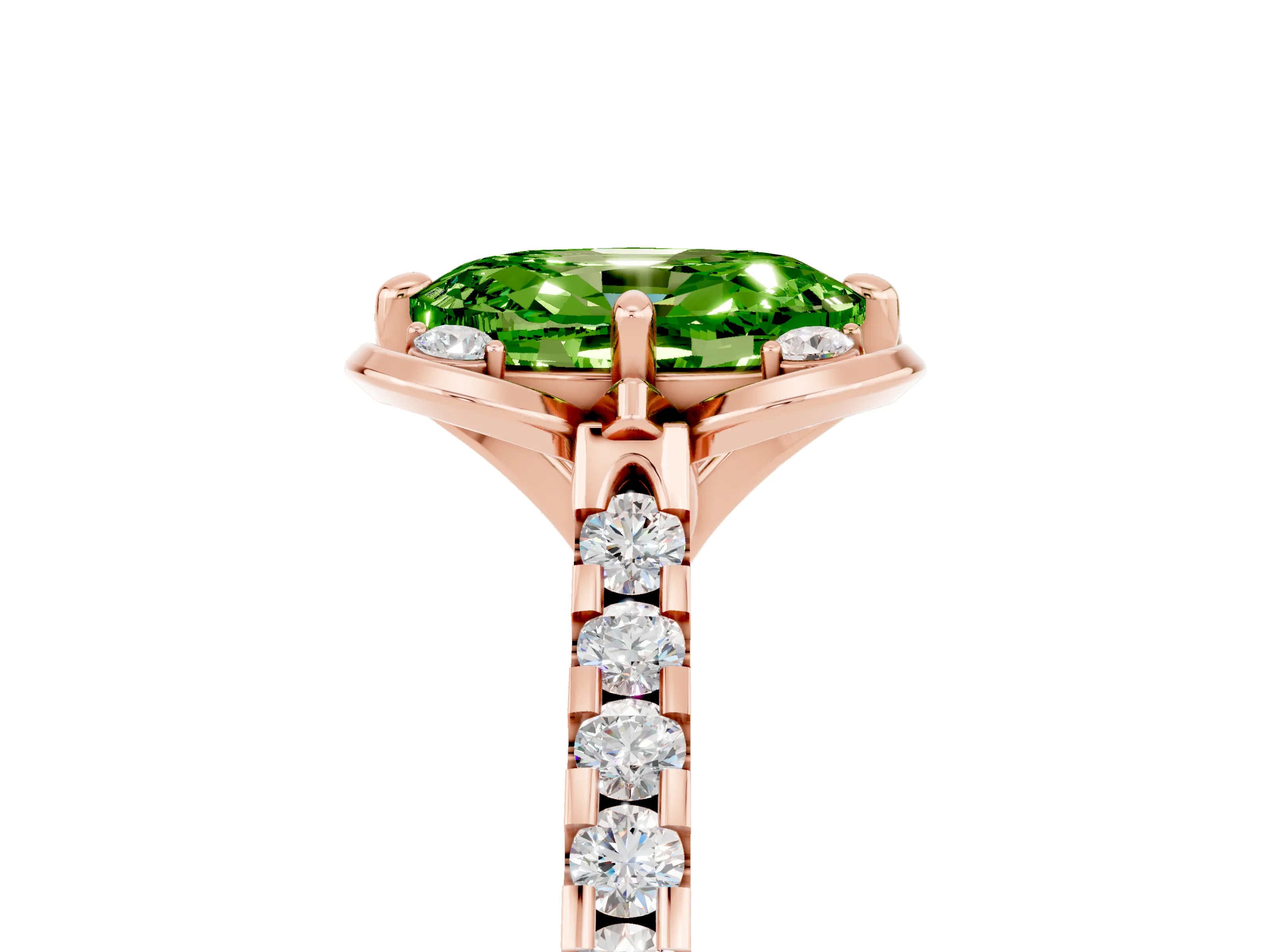 Rose gold Oval Cut Peridot Ring with Pavé Band and Floral Prong Setting_5