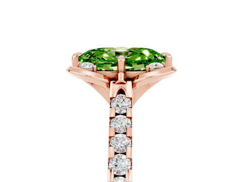 Rose gold Oval Cut Peridot Ring with Pavé Band and Floral Prong Setting_5