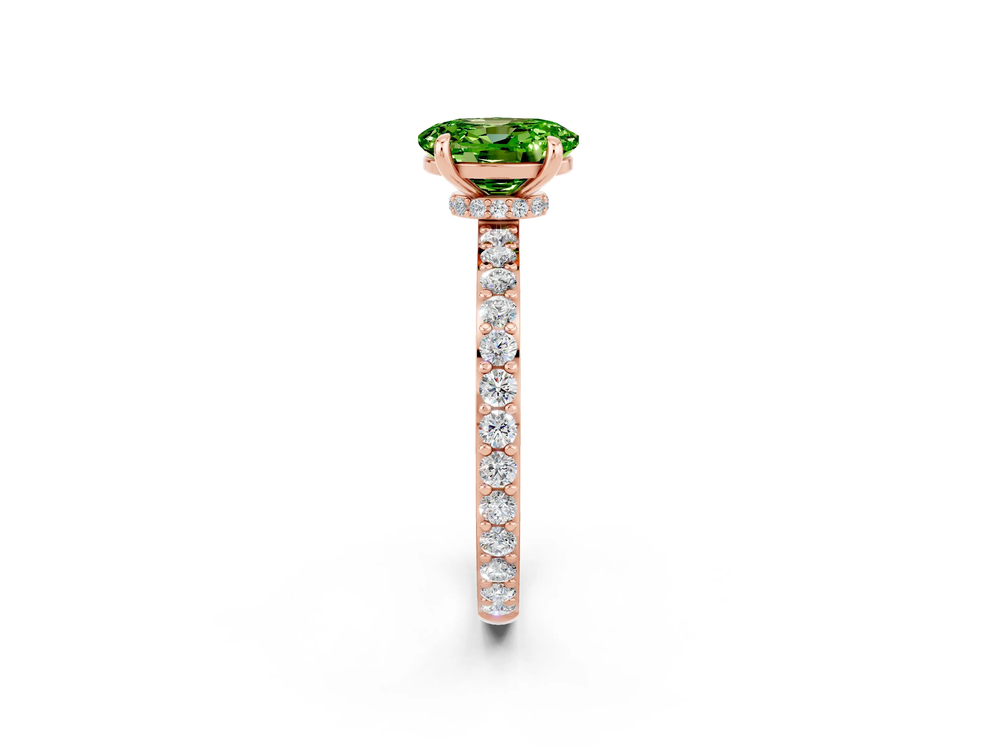 Rose gold Oval Cut Peridot Ring with Pavé Band and Four-Prong Setting_2