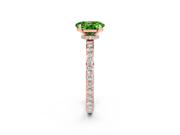 Rose gold Oval Cut Peridot Pavé Engagement Ring with Round  Accents and Prong Setting