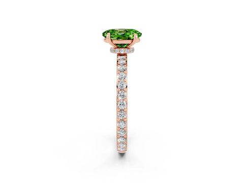 Rose gold Oval Cut Peridot Ring with Pavé Band and Four-Prong Setting_2