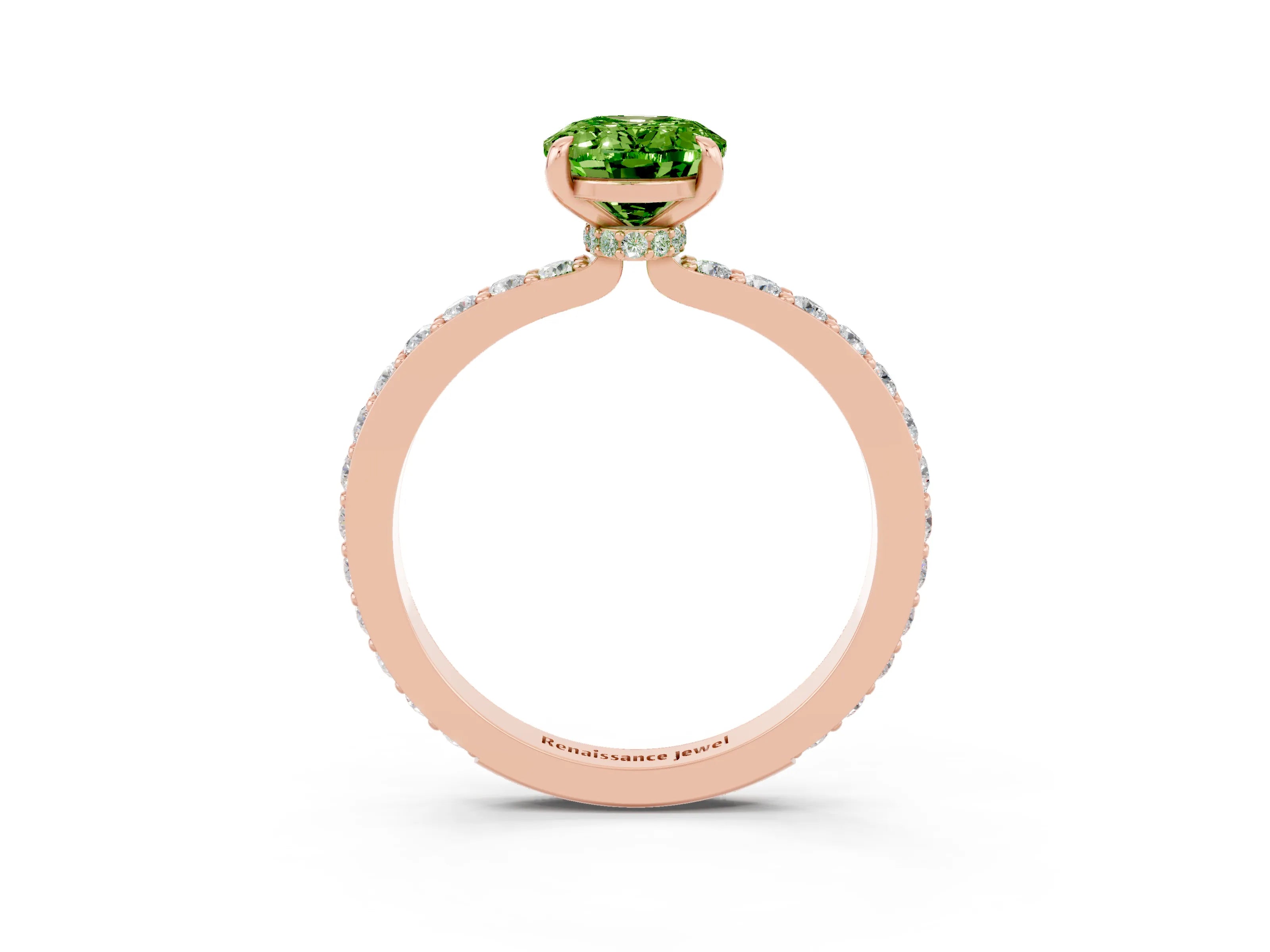 Rose gold Oval Cut Peridot Ring with Pavé Band and Four-Prong Setting_3