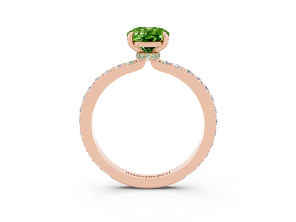 Rose gold Oval Cut Peridot Pavé Engagement Ring with Round  Accents and Prong Setting