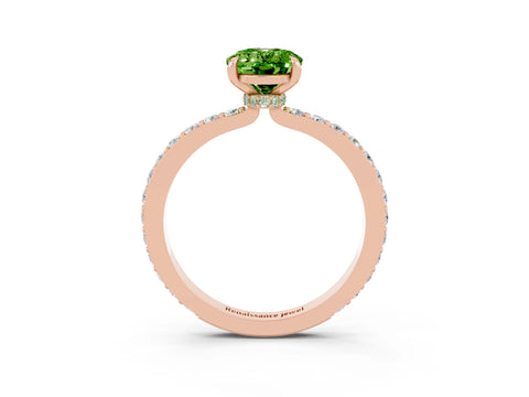 Rose gold Oval Cut Peridot Ring with Pavé Band and Four-Prong Setting_3
