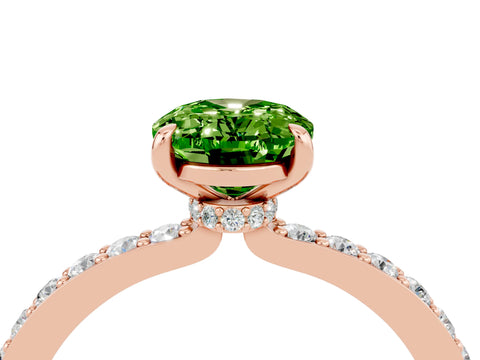 Rose gold Oval Cut Peridot Ring with Pavé Band and Four-Prong Setting_4