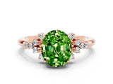 Rose gold Oval Cut Peridot Ring with Side Stones and Four-Prong Setting_72