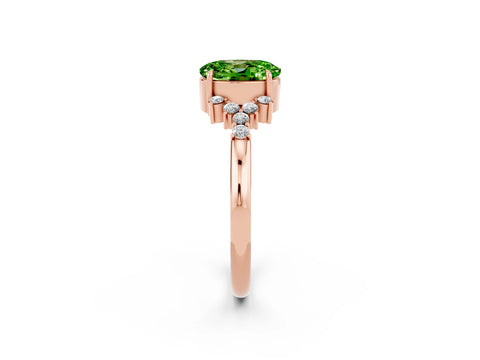 Rose gold Oval Cut Peridot Ring with Side Stones and Four-Prong Setting_74