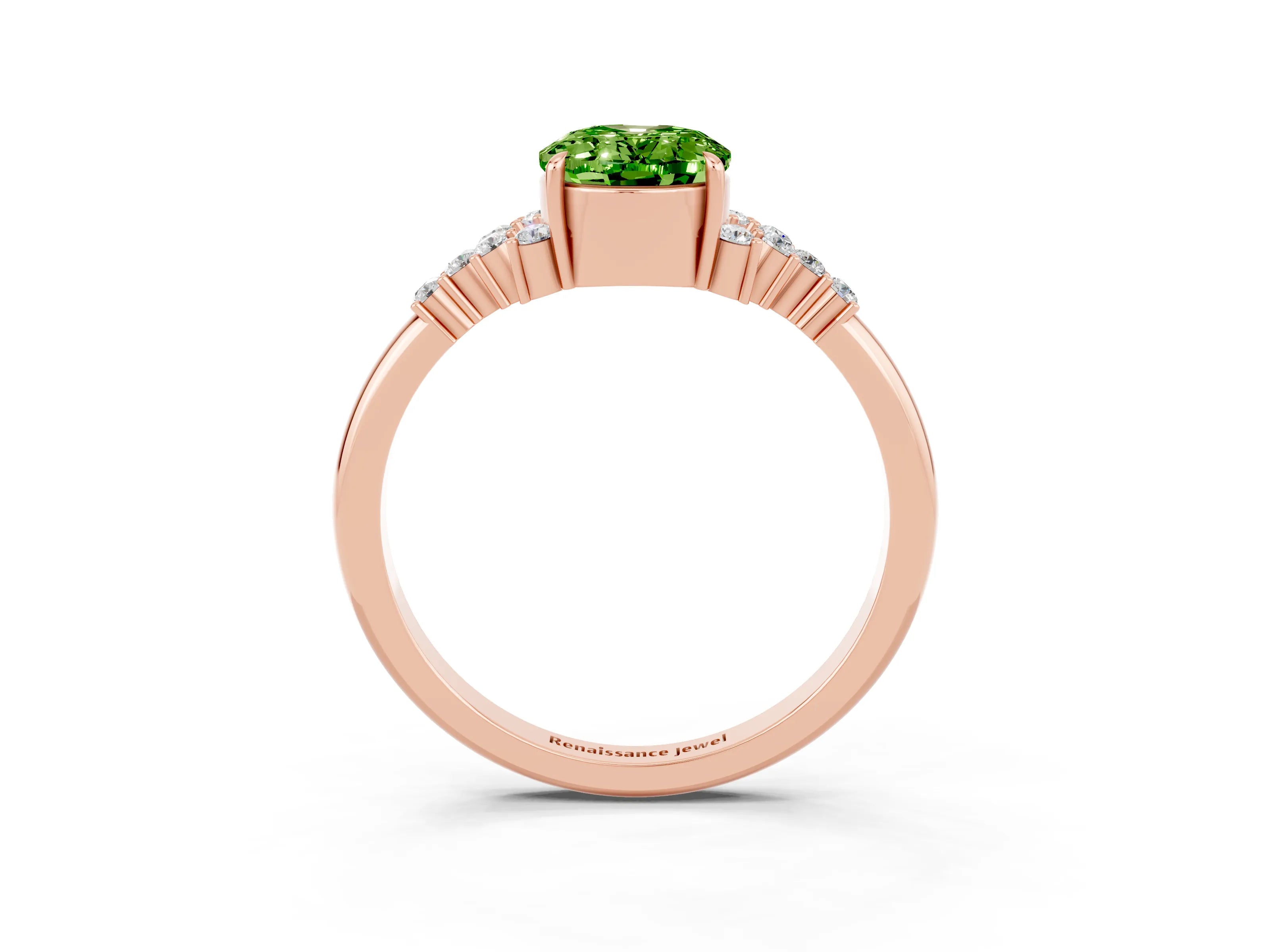 Rose gold Oval Cut Peridot Ring with Side Stones and Four-Prong Setting_75