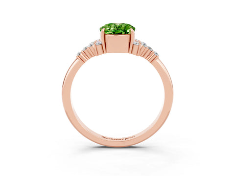 Rose gold Oval Cut Peridot Ring with Side Stones and Four-Prong Setting_75