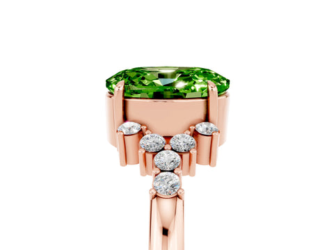 Rose gold Oval Cut Peridot Ring with Side Stones and Four-Prong Setting_77