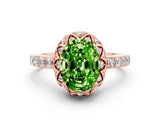 Rose gold Oval Cut Peridot Scalloped Halo Engagement Ring with Round Shared Prong Band_12