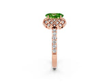 Rose gold Oval Cut Peridot Scalloped Halo Engagement Ring with Round Shared Prong Band_14